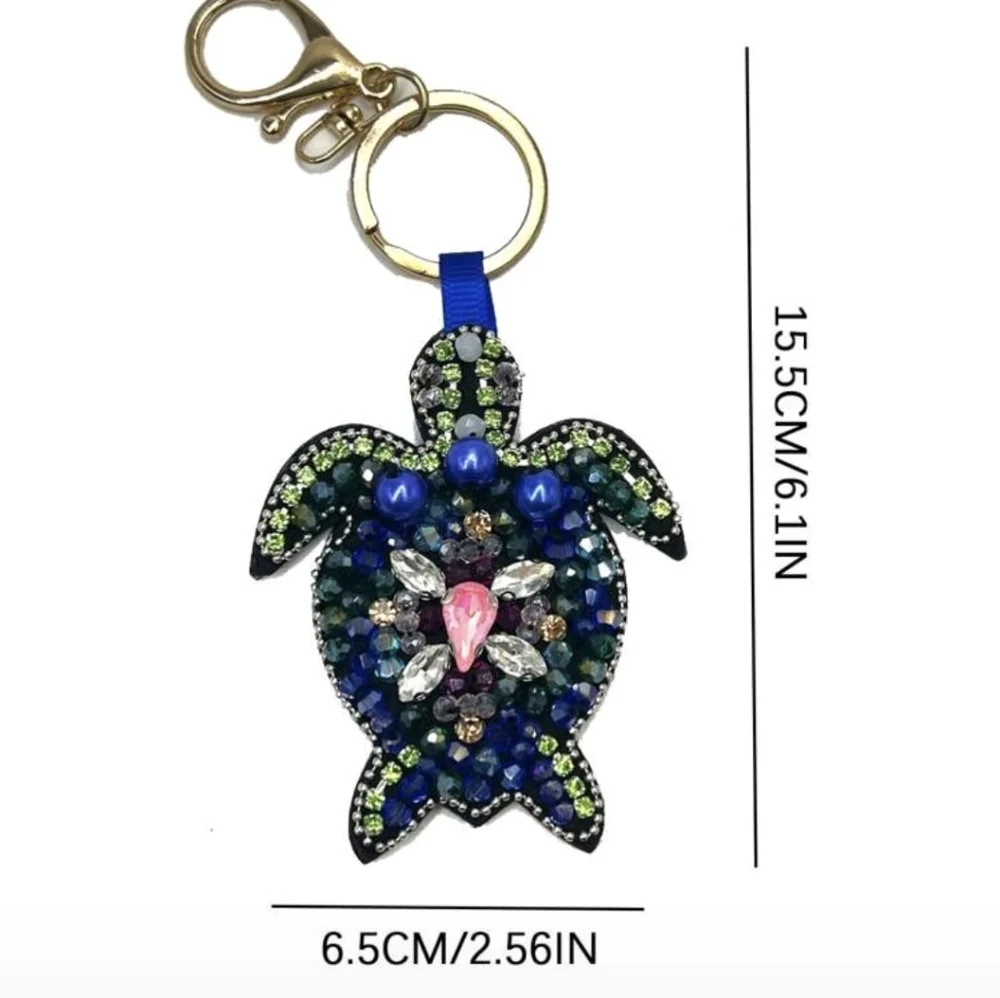 Turtle Leather/ Bead Bag Charm/ Keychain New